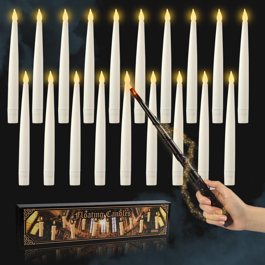 Candles & Holders - Halloween Decorations - 20 Pack LED Floating Candles with Wand Remote, Flickering Warm Light, No Assembly Required - Perfect for Indoor Party, Window Decor, Room Hanging, Birthday Favors