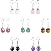 Genuine Stone Beaded Earrings 7 Pairs Dangle Earrings Chakra Earring Healing Crystal Lightweight Colorful Gemstone Earrings Gifts for Women Mom