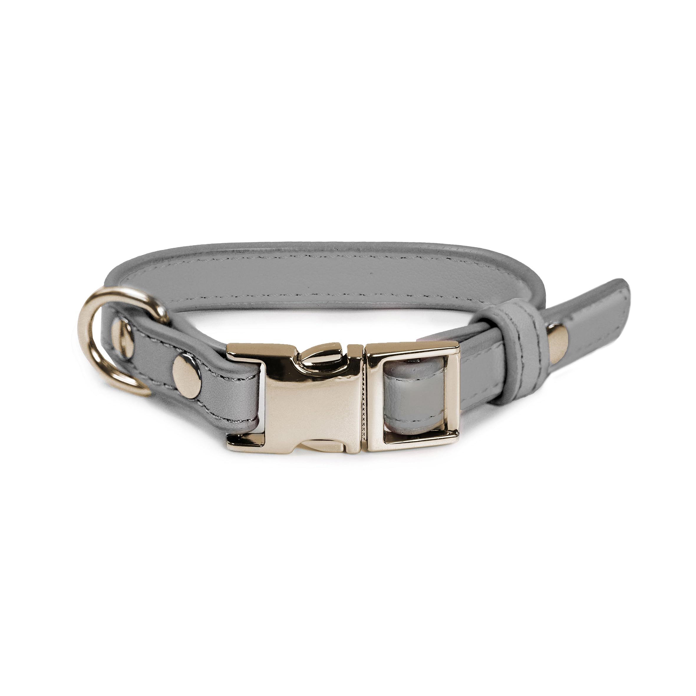 Record - London Dog Collar - Made of Faux Leather - With Metal Buckle and Metal Hook Ring - Size XS - 1.5cm - Circumference 28-38cm - Grey