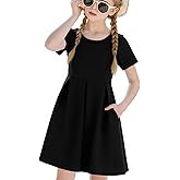 Girls Dresses with Pockets, Girl Skater Dress for Girls 3-14 Years,J.E Sterguard Cotton Short Sleeve Party Casual Clothes
