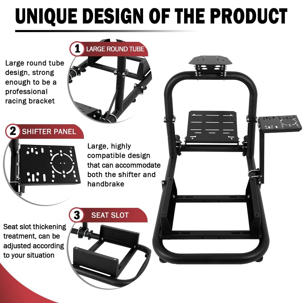 Supllueer Racing Simulator Cockpit Upright Stable fit for Logitech,Thrustmaster,Fanatec, G27 G29 G920 G923 T300RS F458 T500R, 50mm Round Tube Racing Wheel Stand without Wheel Pedal Shifter Seat