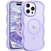 Pepmune for iPhone 15 Pro Case, Curly Wavy Frame Hard Translucent Clear Back Cover for Women Men Compatible with Magsafe TPU Bumper Shockproof Drop Protection Phone Case for iPhone 15 Pro, Lavender