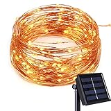 Copper Wire Lights Strings, LTROP 33ft 100 LED Solar Powered Starry String Lights, Waterproof Décor Rope Light for Seasonal Decorative Christmas Holiday, Wedding, Party- Warm White