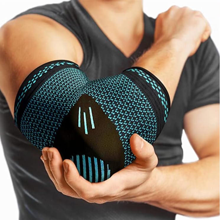 Elbow Brace Compression Arm Support for Men Women & Kids | Support Sleeves for Sports Protection and Pain Relief | Compression Sleeve for Tendonitis, Weightlifting, Tennis, Golfers| 2 Pack (Blue, M)