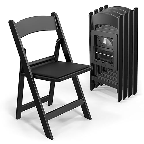 VINGLI Black Resin Plastic Folding Chair with Padding Seat Weight