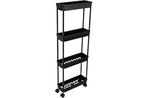 Sooyee 4 Tier Slim Storage Cart,Rolling Storage Cart,Narrow Shelf,Bathroom Rack,Mobile Shelving Unit Organizer for Kitchen, Bathroom, Laundry Room, Black