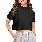 Girls Athletic Oversized Crop Tops Kids Drop Shoulder Short Sleeve T Shirts Workout Tees 5-14 Years