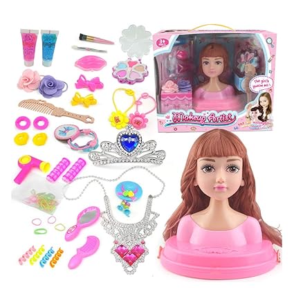 Leoie Makeup Doll Head Girls Playset with Beauty and Fashion Accessories [Deluxe Edition] Neat Bangs Straight Hair