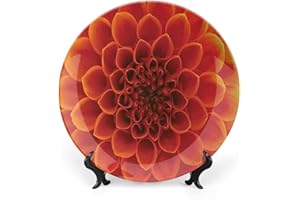 LIGUTARS Decorative Plates, Abstract Decor Print Ornament, Flower and Petals Seasonal Blossom Closeup Garden, 10 Inch, Kitchen Wall Decor, Orange Red