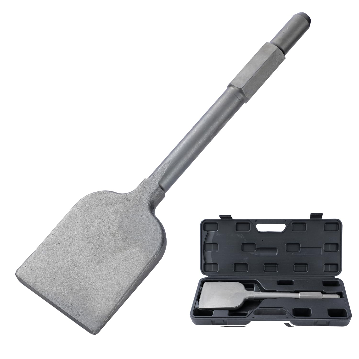 TOPWAY Clay Spade Chisel for Breaker PH65 95A Demolition Hammer Jack Hammer 1-1/8" Hex Shank Clay Spade Shovel Wide Chisel 440 x 125mm with Plastic Case 121152