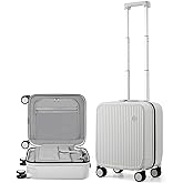 mixi Underseat Carry on Luggage 16 Inch Hardshell PC Suitcase with Spinner Wheels TSA Lock for Travel, Smoke White