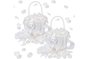Jingmore 2 Set Wedding Flower Girl Basket and Real Petals Set Ivory Flower Girl Basket with Pearl Handle True Dried Hydrangea for Wedding Bridal Party Romantic Night Proposal Anniversary Decoration