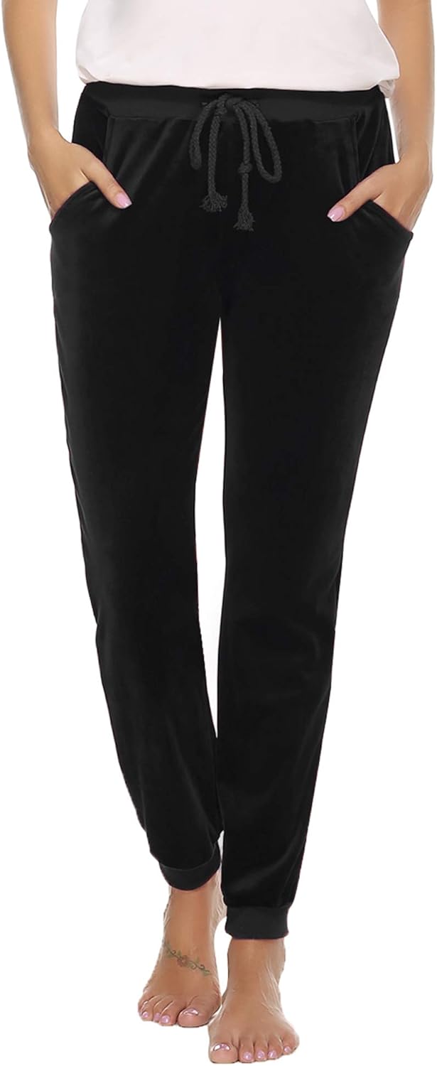Abollria Women's Drawstring Waist Jogger Solid Velour Sweatpants with Pocket at  Women’s Clothing store