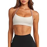 LASLULU Halter Sports Bras for Women Scoop Neck Workout Tops Padded Sleeveless Open Back Yoga Crop Gym Tank Tops