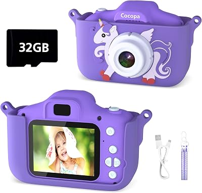 Cocopa Kids Camera 1080P 12MP 32GB Kit Purple 2In IPS Screen 3-12Y