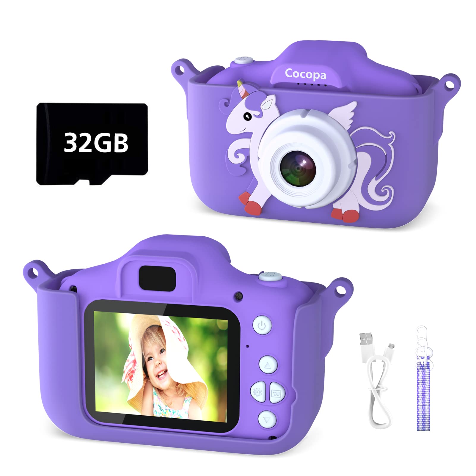 Cocopa Kids Camera Digital Camera for 3-12 Year Old Girls,1080P HD Video Camera for Kids with 32GB SD Card/2 Inch IPS Screen, Birthday Christmas Toy Gifts for 3 4 5 6 7 8 Year Old Girls(Purple) — image 1
