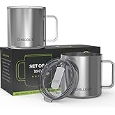 CHILLOUT LIFE Stainless Steel Vacuum Insulated Coffee Mug 16 oz (Set of 2) with Handle and Lid, Large Thermal Camping Coffee 