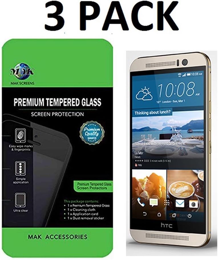 HTC M9 Tempered Glass Screen Protector 3 Pack (0.3mm) Ultra Thin Lightweight, Hardness upto 9H (HTC M9 3 PACK)