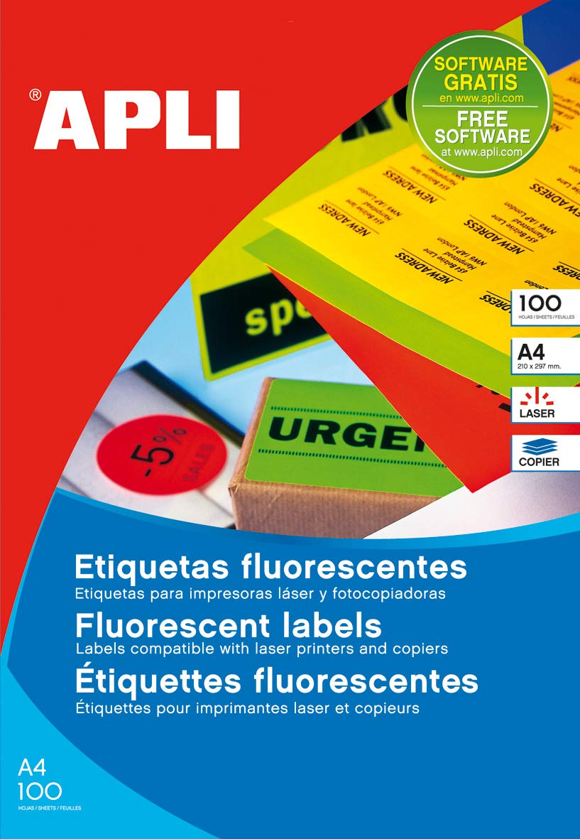APLI 11749 Permanent Fluorescent Red Labels 210.0 x 297.0 mm 100 Sheets