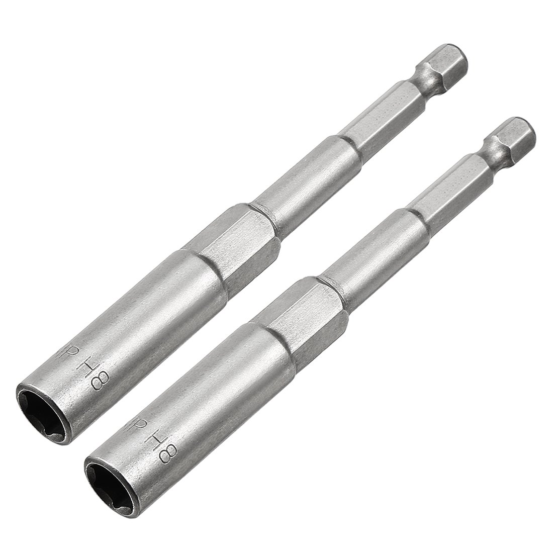Sourcingmap 2 Pcs 1/4" Quick-Change Hex Shank 8mm Nut Setter Driver Drill Bit, 100mm Length, Metric No-Magnetic