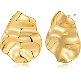 ENSKEFEN Irregular Gold Stud Earrings for Women Hammered Silver Stud Earrings Statement Geometric Earrings Vintage Gold Earrings