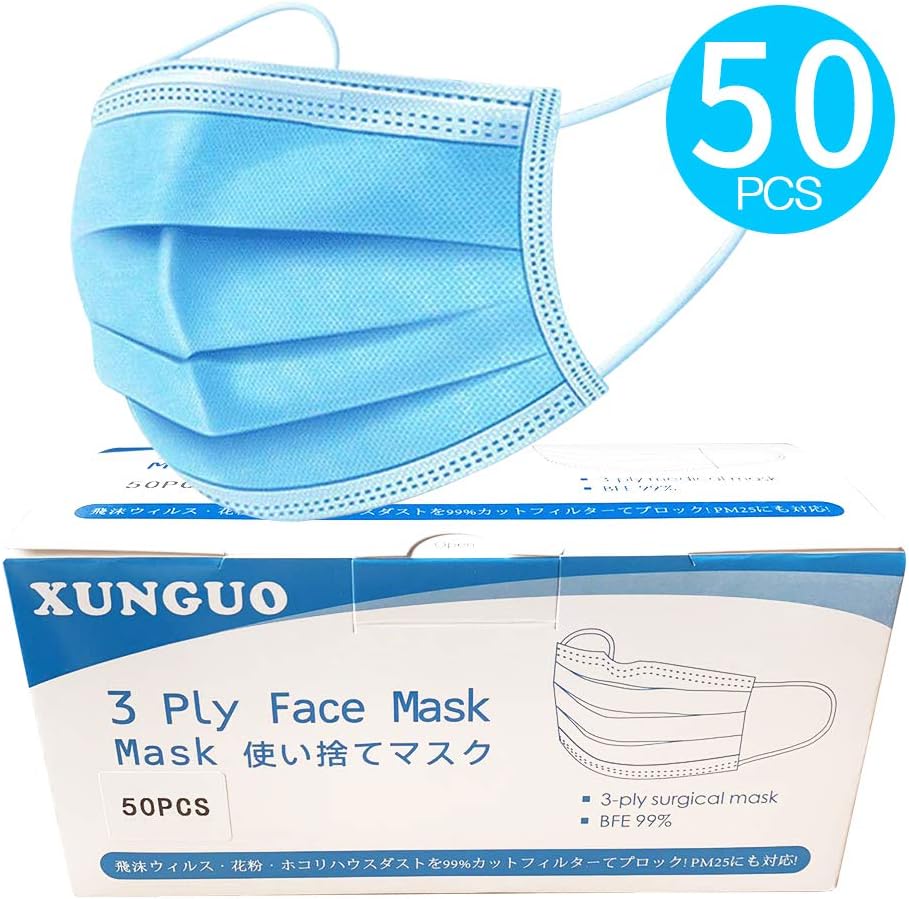 50 Pcs Disposable Earloop Face mäsks,Germ and Virus Protection mäsks,3Ply Medical mäsks,Anti Dust Breathable mäsk