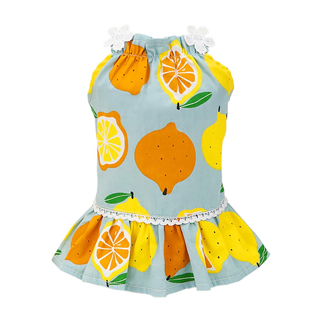 Dog Dress Puppy Skirt Dog Clothes Princess Dresses Tutu Fruit Braces Skirt Wedding Cotton Dress for Small Dog Girl Female Cat (M, Lemon Blue)