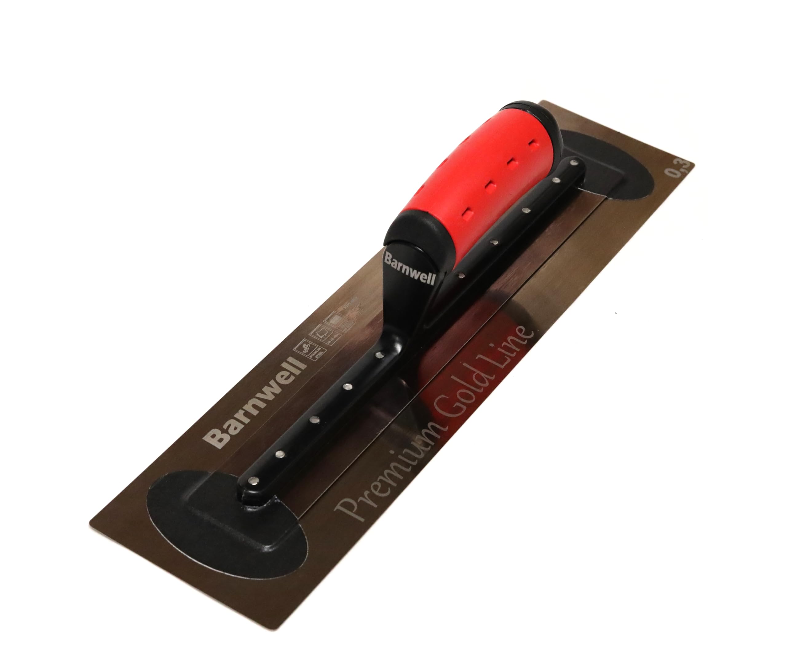 Barnwell Premium Flexi Gold Rubber Handle Finishing Plastering Trowel Stainless Steel (16" x 4" Wide)