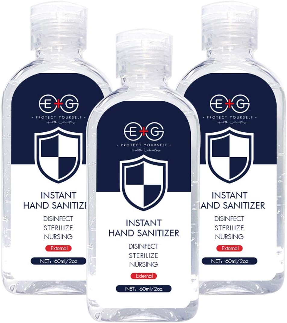 EG Refreshing Hand Sanitizer Gel, Washless Hand Soap Gel, 60 ML 3Pack Travel Cleaning Gentle Hydrating Hand Sanitizer Soothing Gel,Non-irritating,Pump Bottle (60 ML，3Pack)