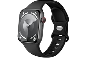 Lenrao Compatible with Apple Watch Bands 44mm 45mm 46mm 42mm 49mm Men Women,Soft Silicone Sport Strap Waterproof Wristband for iWatch Series 10 SE 9 8 7 6 5 4 3 2 1 Ultra, Black