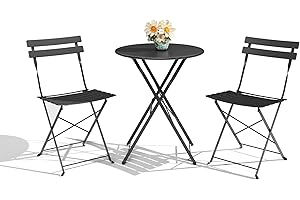GarveeLife 3-Piece Folding Bistro Set, Foldable Patio Furniture Set with Premium Frame, Outdoor Bistro Table and Chairs Set of 2 for Patio, Garden and Balcony, Black