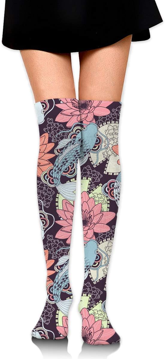 QG ZZX Chinese Carps Pattern Women's Knee High Socks Novelty Compression Stockings for Running Sports Soccer Socks Stocking for Women