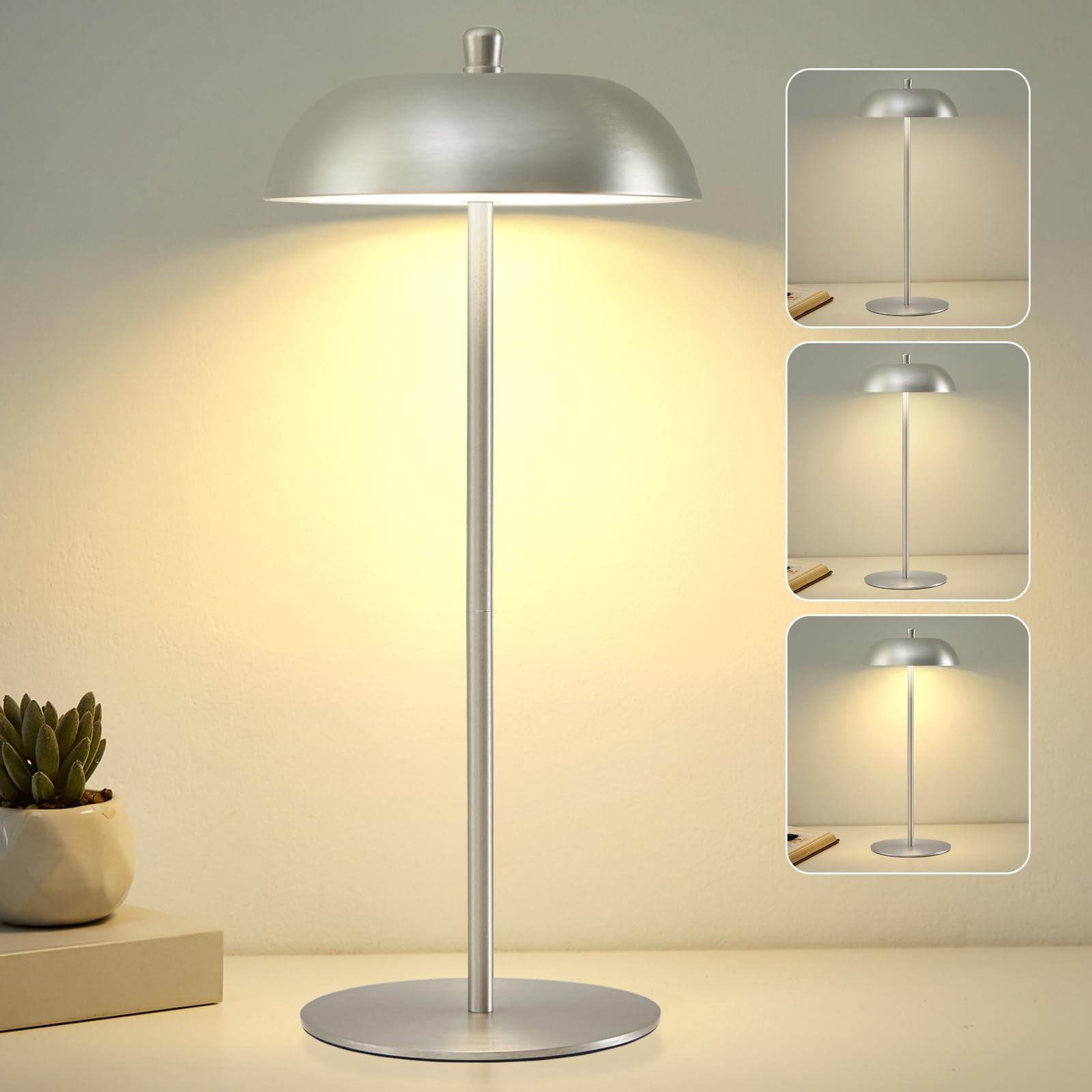 Photo 1 of EJIAXIN Cordless Table Lamp Rechargeable - Adjustable Height LED Desk Lamp 3 Way Dimmable Touch Battery Operated Nightstand Reading Lamp - Brushed Nickel Modern Small Bedside Wireless Table Lamp