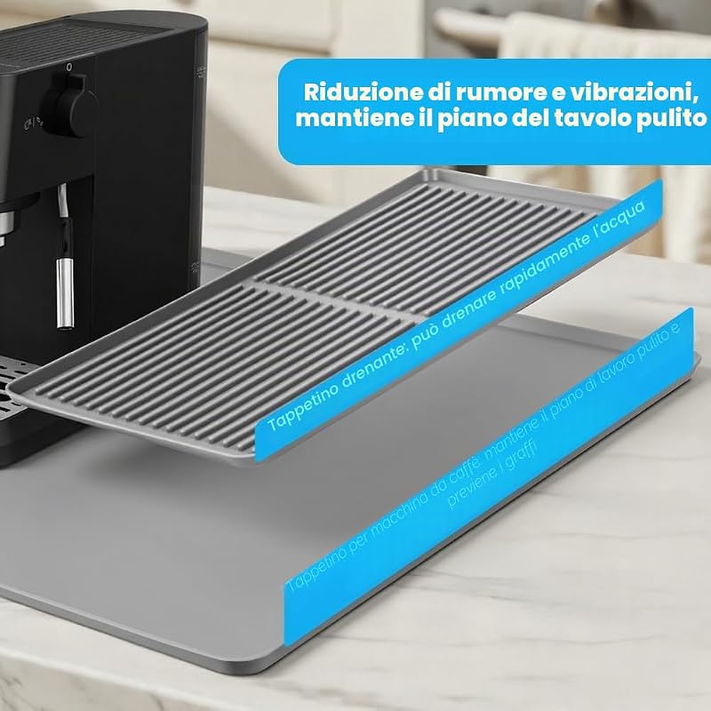 60 x 40 cm Tappetino Macchina Caffe, 2 in 1 Set di Tappetini da Caffè, assorbente, Ad asciugatura rapida, Tappetino Scolapiatti in Silicone Staccabile(Grigio) — foto 5 di 8