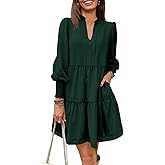 Imily Bela Womens Fall Long Sleeve Tunic Dress Casual V Neck Loose Ruffle Tiered Dress