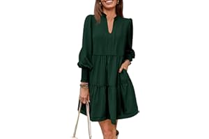 Imily Bela Womens Fall Long Sleeve Tunic Dress Casual V Neck Loose Ruffle Tiered Dress