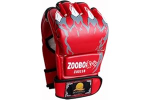 ZooBoo MMA Gloves, Half-Finger Boxing Fight Gloves MMA Mitts with Adjustable Wrist Band UFC Gloves for Sanda Sparring Punchin