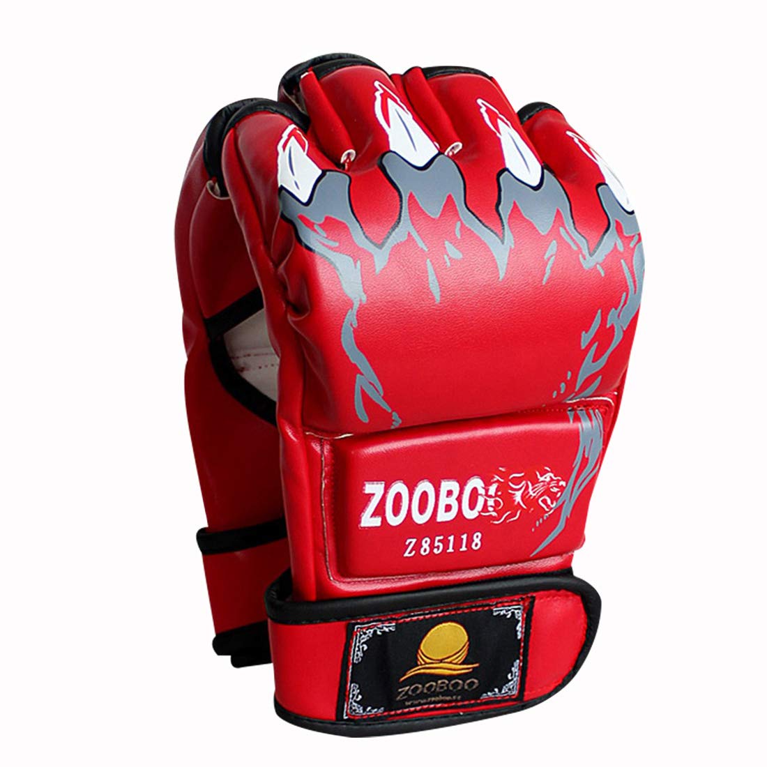 ZooBoo MMA Gloves - Half-Finger Boxing Fight Gloves with Adjustable Wrist Band for Sanda Sparring and Punching Bag Training (Red)