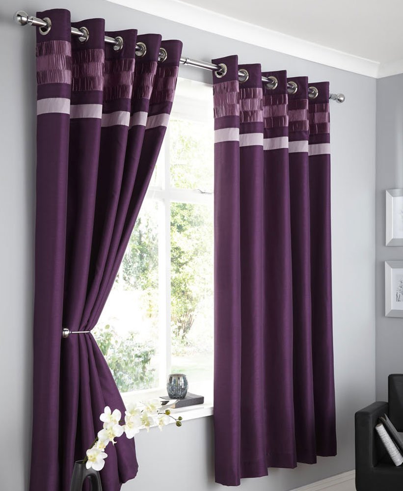 Plum Faux Silk Lined Curtains With Eyelet Ring Top 90 X 90