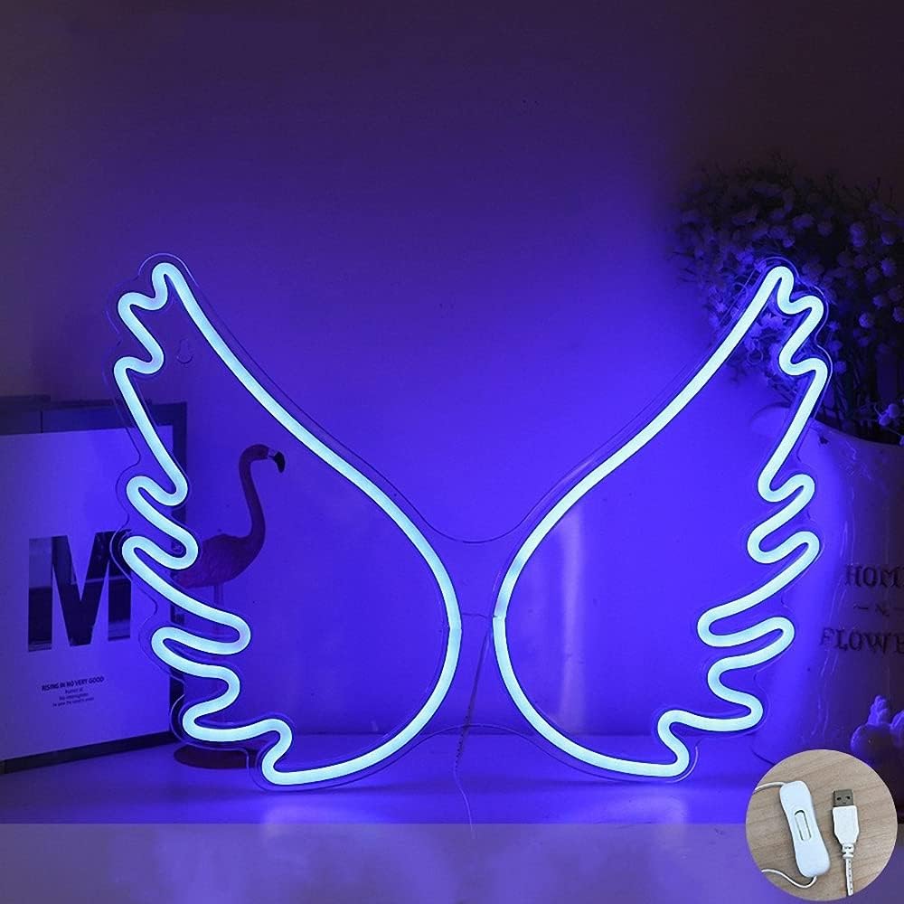 Ulalaza Neon Light Sign LED Night Lights USB Operated Decorative Marquee Sign Bar Pub Store Club Garage Home Party Decor, Angel wing blue