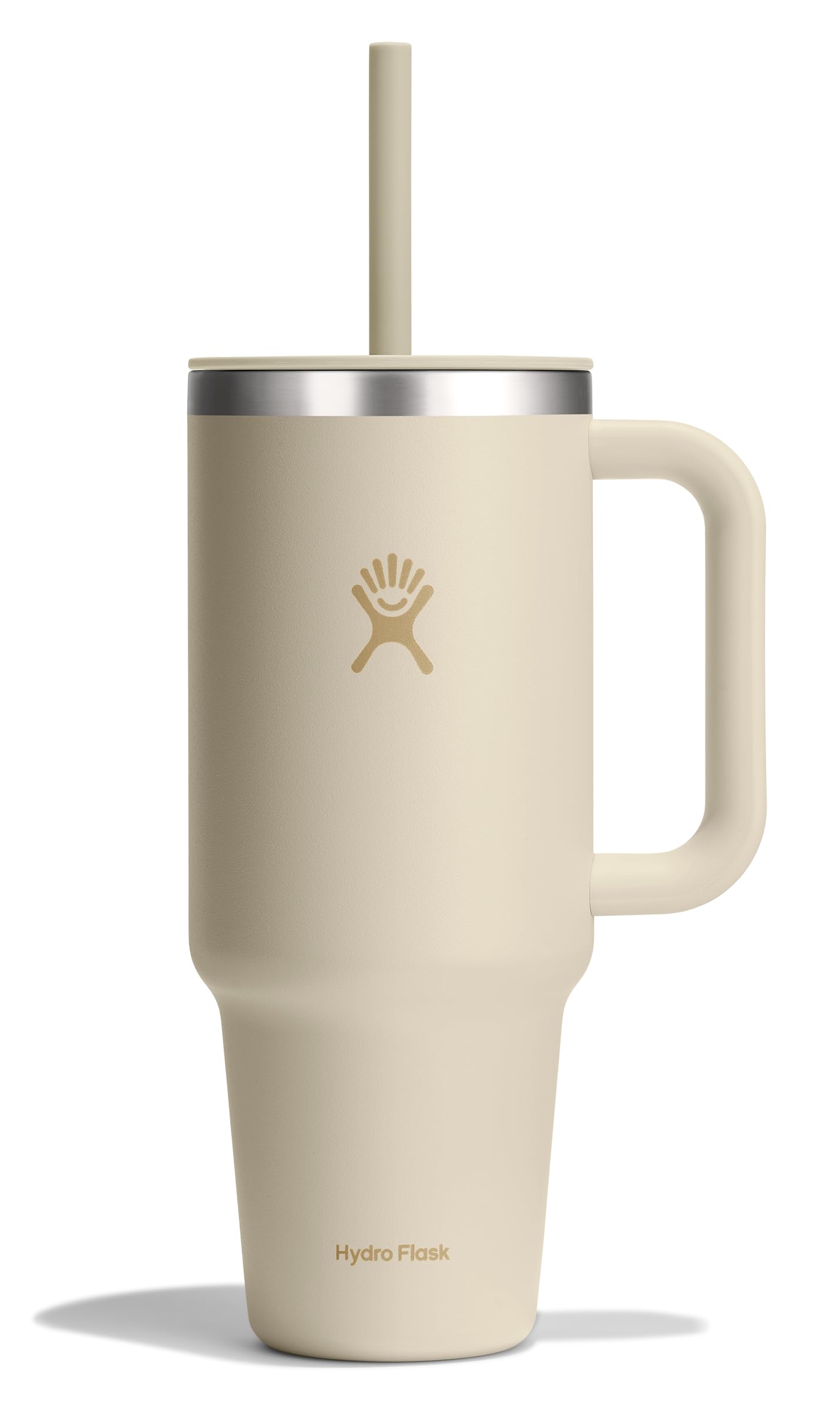 Hydro Flask Travel Tumbler with Handle, Lid and Straw - Insulated Stainless Steel in 40 Oz Coconut Cream Image