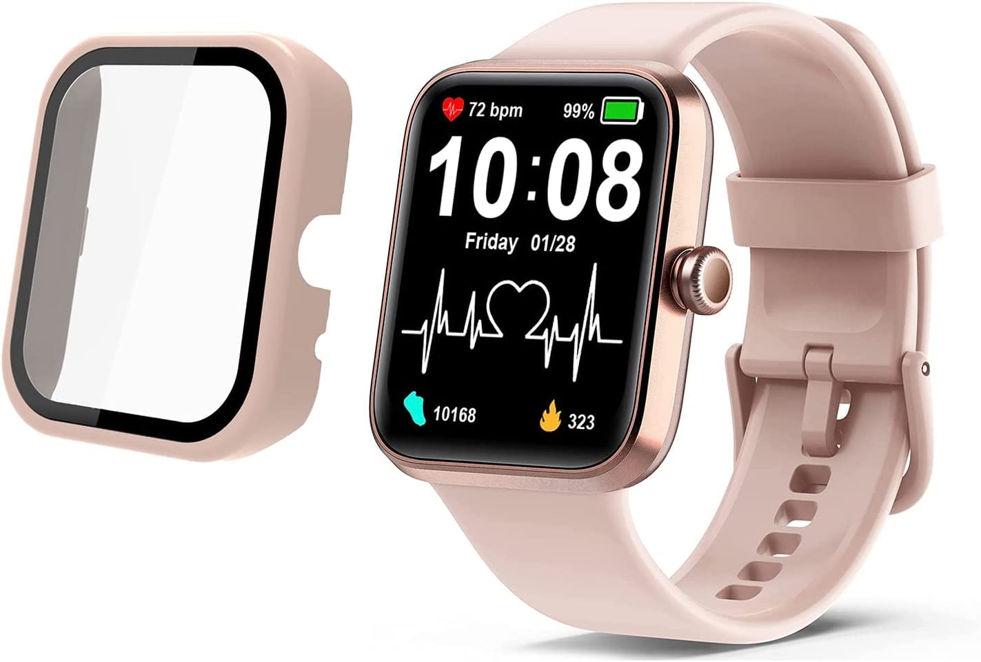 Compatible for AITAFY Smart Watch Case, ceston Hard PC Case with Tempered Glass Screen Protector Compatible with AITAFY Smart Watch 1.69 inch-ID207 (Pink)