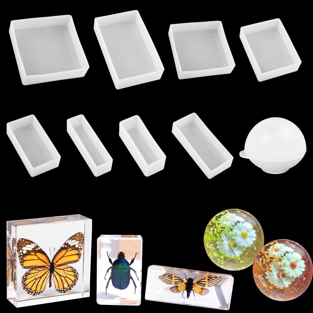 FineInno 9 Packs Cuboid Silicone Moulds Rectangle Resin Mould Square Epoxy Casting Mould Resin Mold for DIY Paperweight Specimen