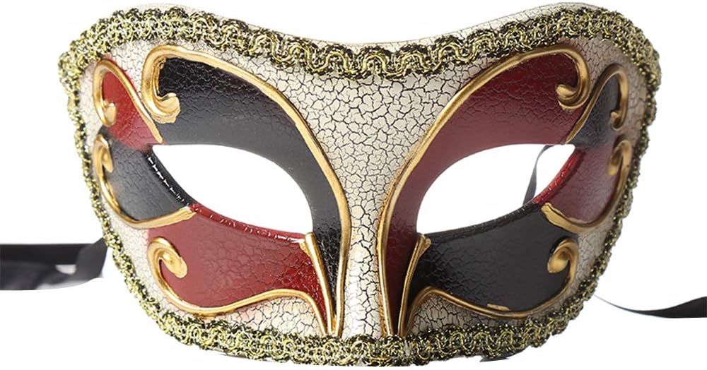 BLEVET Retro Men’s Venetian Masquerade Mask Party Halloween Mardi Gras Christmas Carnivals Masks MZ065 (Red)