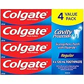 Colgate Cavity Protection Whitening Fluoride Toothpaste - Fresh Mint Taste - Strengthens Protects and Whitens Teeth - 4 Pack 