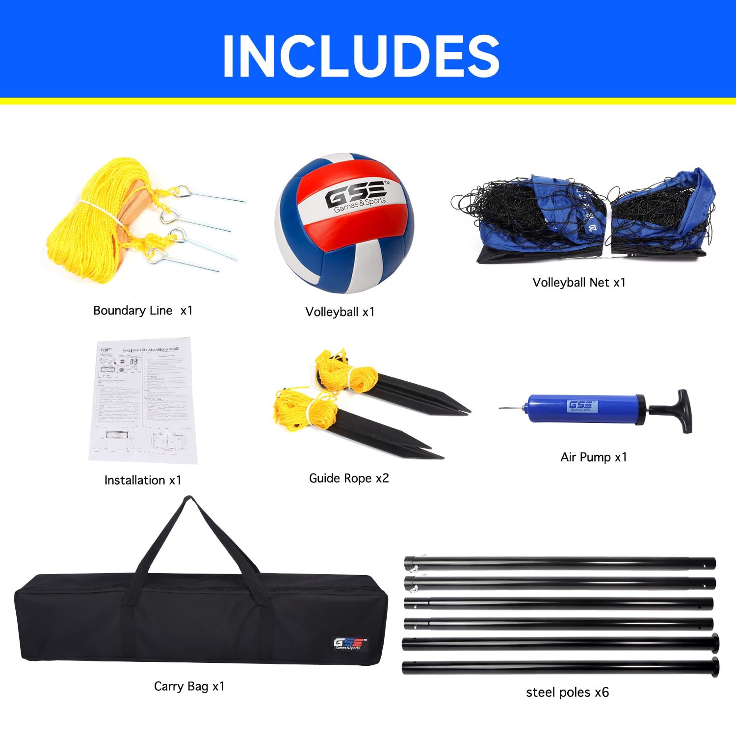 GSE Games & Sports Expert Outdoor Yard Sports Net Game Set for Backyards, Parks, Beach, Lawn. Volleyball Set, Badminton Set OR Volleyball & Badminton Combo Set Available
