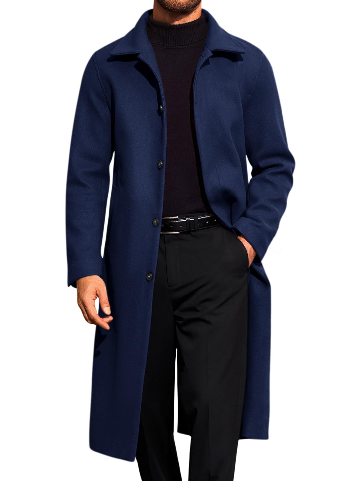 Photo 1 of **DIRT**Runcati Mens Long Trench Coat Single Breasted Lapel Overcoat Casual Fall Winter Warm Peacoat
