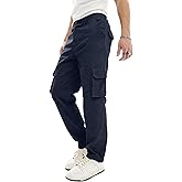 PLEPAN Mens Casual Straight Leg Stretch Cargo Pants Lightweight Relaxed Fit Drawstring Elastic Waist Pants with Multi Pockets