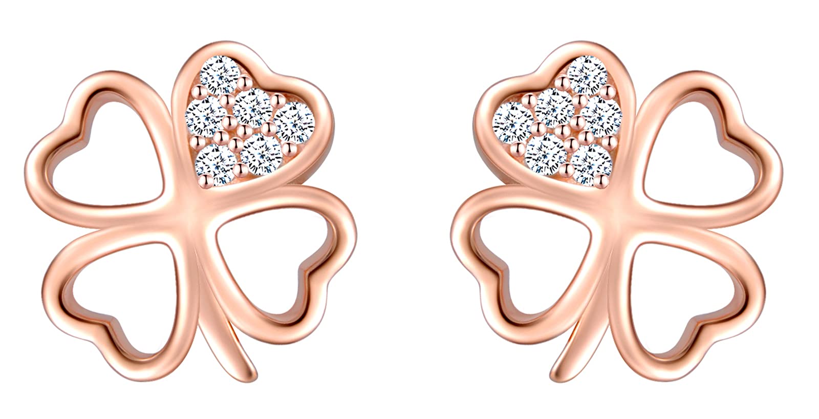 MicLee Woman's girl's Earrings Studs, 925 Sterling silver earrings, Mini hollow clover earrings studs, Inlaid zircon, elegant and unique, rose gold