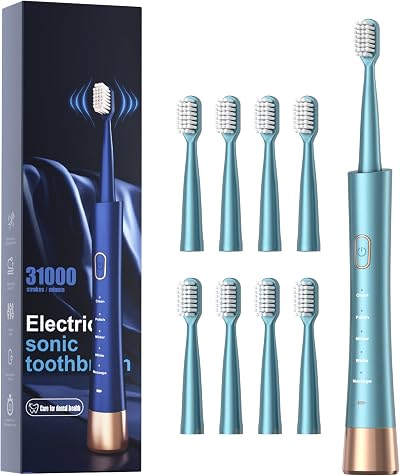 AJELU USB Rechargeable Sonic Electric Toothbrush 5 Modes 31,000 VPM Green